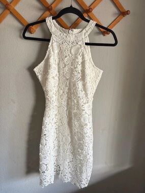 Lulu's White Floral Lace High-Neck Mini Dress